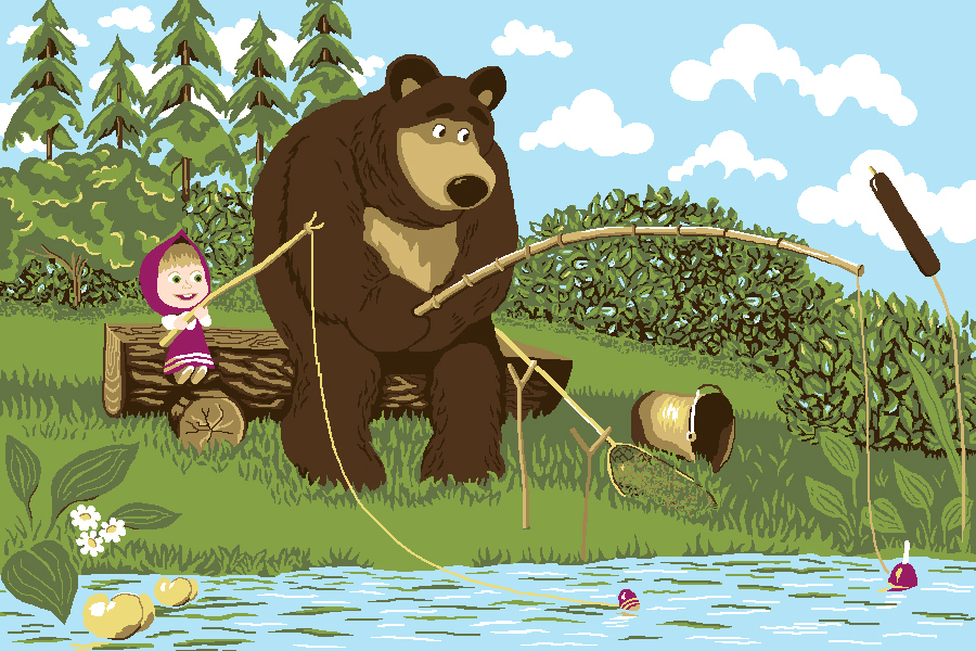 маша и медведь на рыбалке картинка