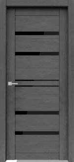 Двери Межкомнатные Велюкс 01 Ясень грей стекло черный лакобель 