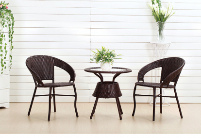 Изображение Мебель ЭкоДизайн Комплект обеденный Bistro Wicker (стол + 2 кресла), цвет черный 