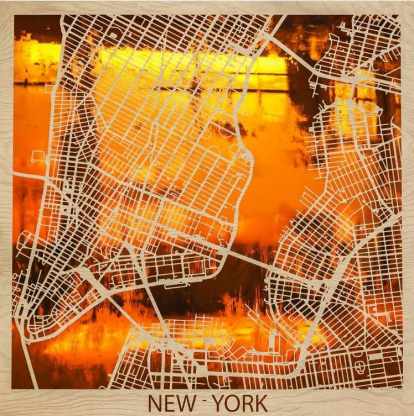 Изображение Стеновые панели 3D панели Карта города New York Gold White 